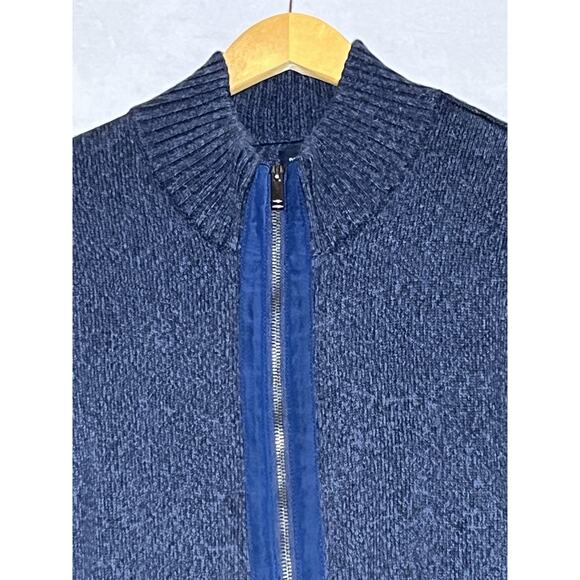 Daniel Hecter Cardigan Sweater Mens XL Blue Heathered Zip Up Mock Collar Pockets - Picture 3 of 13